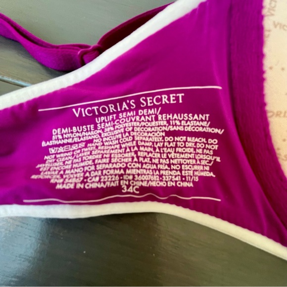VICTORIA'S SECRET Push Uplift Semi Demi Fuchsia/Magenta Bra 34C EUC - Picture 5 of 9